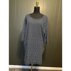Talbots Slub Wavy Navy White Striped‎ Dress XL Extra Large 3/4 Sleeves